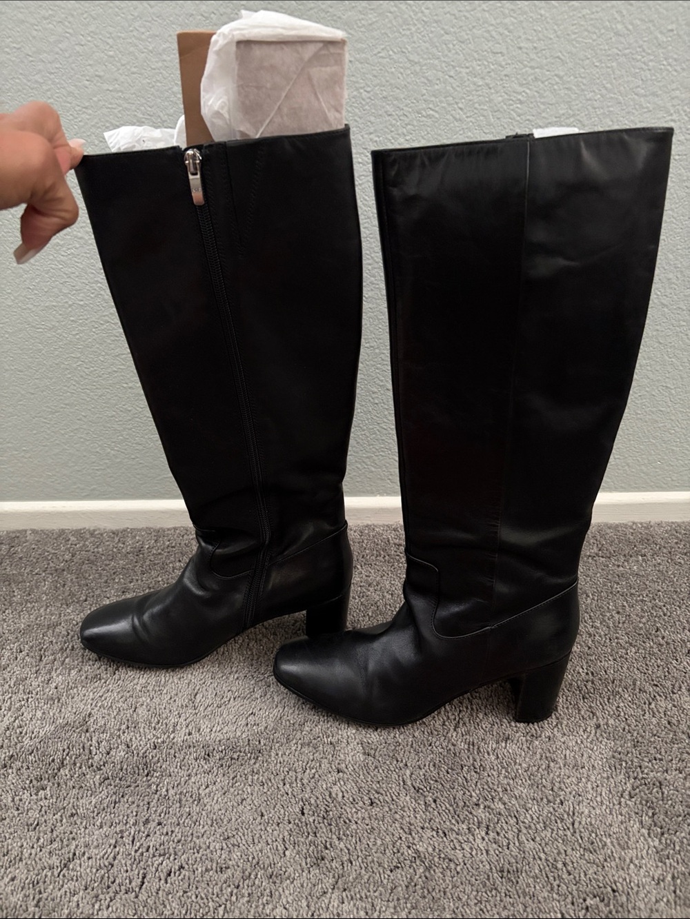 Marc Fisher Black Leather Knee-High Block Heel Boots